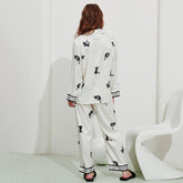 Langarm-Pyjama mit Fischgrätenmuster, Eisseiden-Pyjama, Katzen-Homewear, kann draußen getragen werden